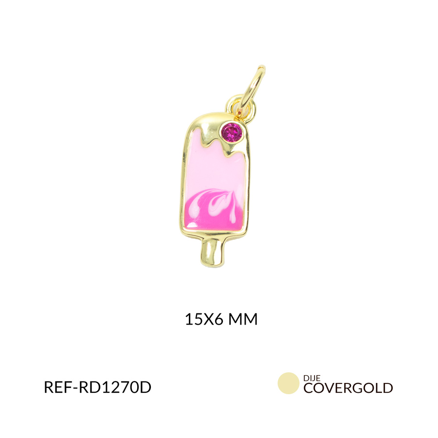 Dije covergold paleta helado resina rosado fucsia 15x6mm x und
