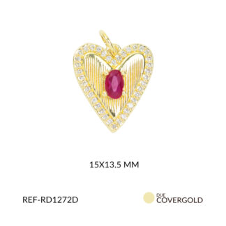 Dije covergold corazon alargado circón blanco cristal fucsia 15x13.5mm x und