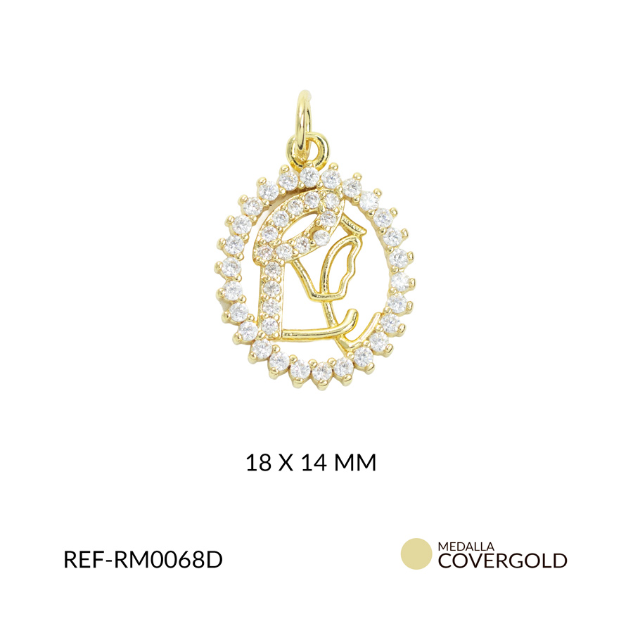 Medalla covergold ovalada silueta virgen circón blanco 18x14mm x und