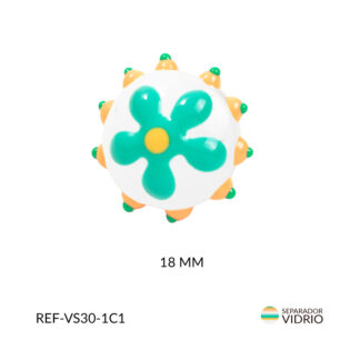 Separador vidrio redondo blanco flor verde 18mm x und