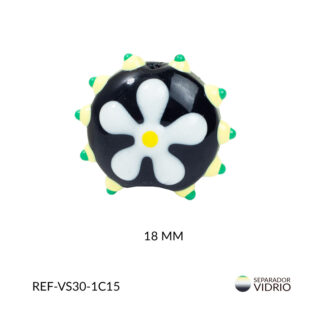 Separador vidrio redondo negro flor blanca 18mm x und