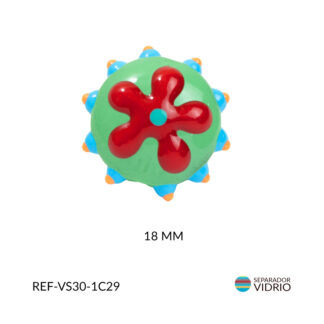 Separador vidrio redondo verde flor roja 18mm x und