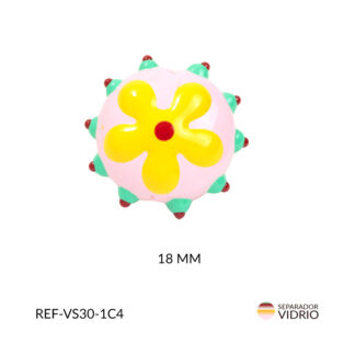 Separador vidrio redondo rosado flor amarilla18mm x und