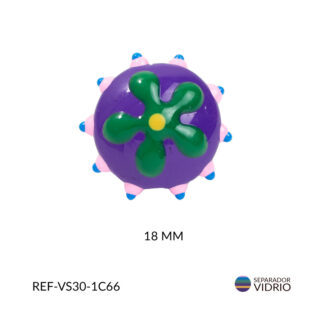 Separador vidrio redondo morado flor verde claro 18mm x und
