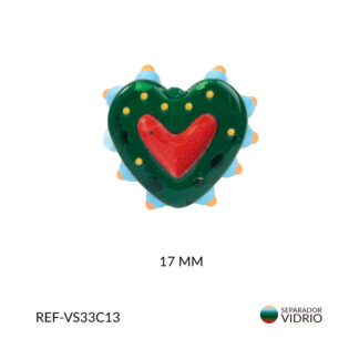Separador vidrio corazon verde oscuro puntos azules 17mm x und