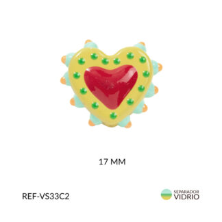 Separador vidrio corazon amarillo puntos verde menta 17mm x und