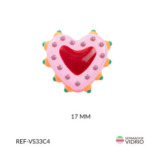 Separador vidrio corazon rosado puntos naranja 17mm x und