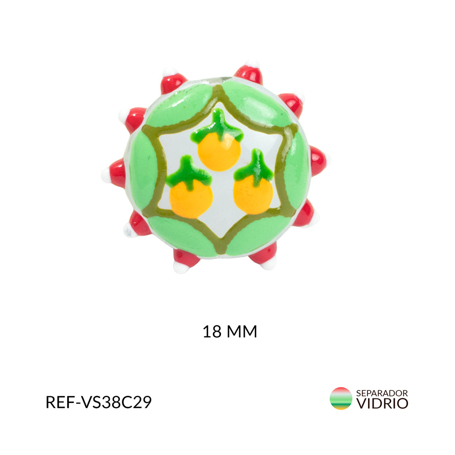 Separador vidrio redondo verde punto centro naranja 18mm x und