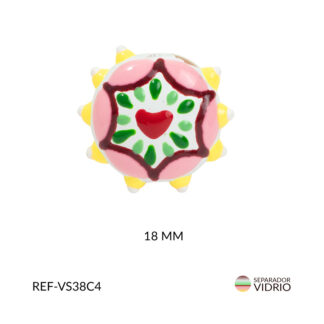 Separador vidrio redondo rosado centro corazon 18mm x und
