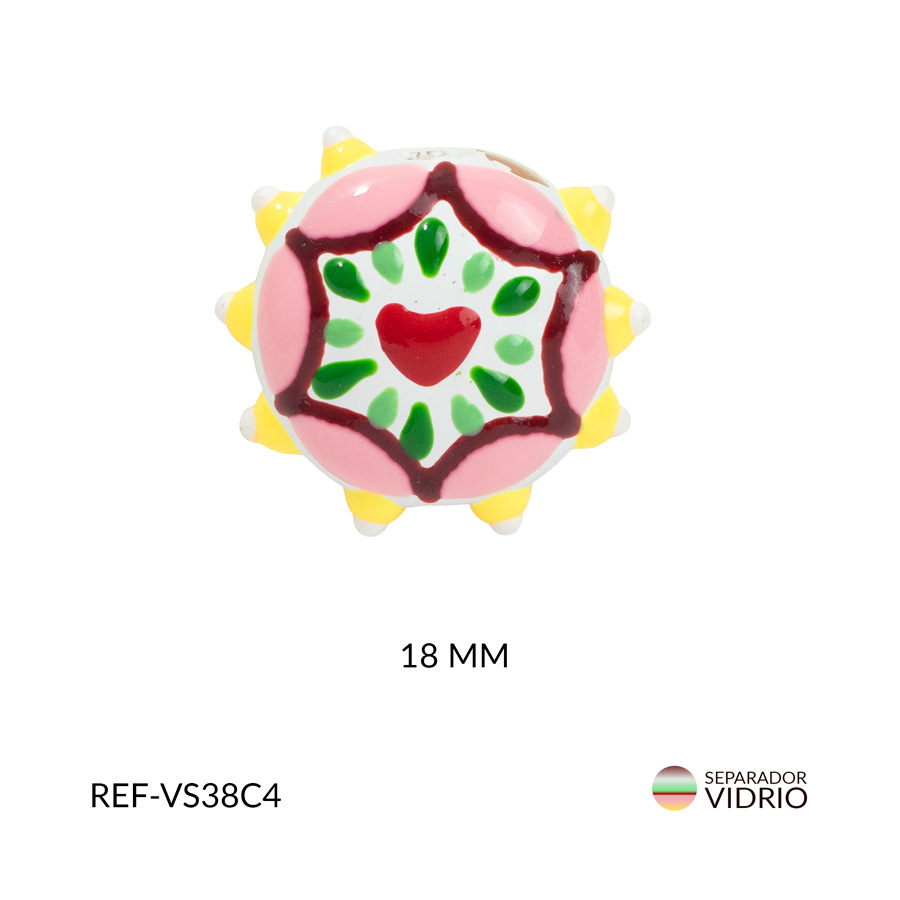 Separador vidrio redondo rosado centro corazon 18mm x und