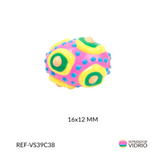 Separador vidrio ovalado rosado fuerte circulo amarillo 16x12mm x und