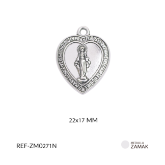 Medalla zamak corazon virgen milagrosa 22x17mm x 12und