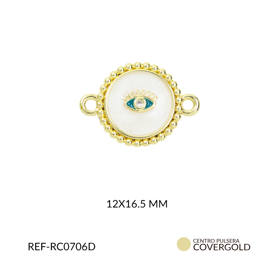 Centro pulsera covergold resina blanca ojo verde 12x16.5mm