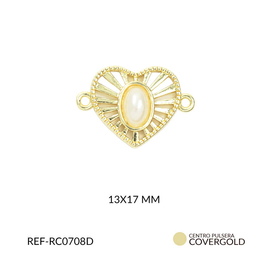 Centro pulsera covergold corazón aplique perla 13x17mm