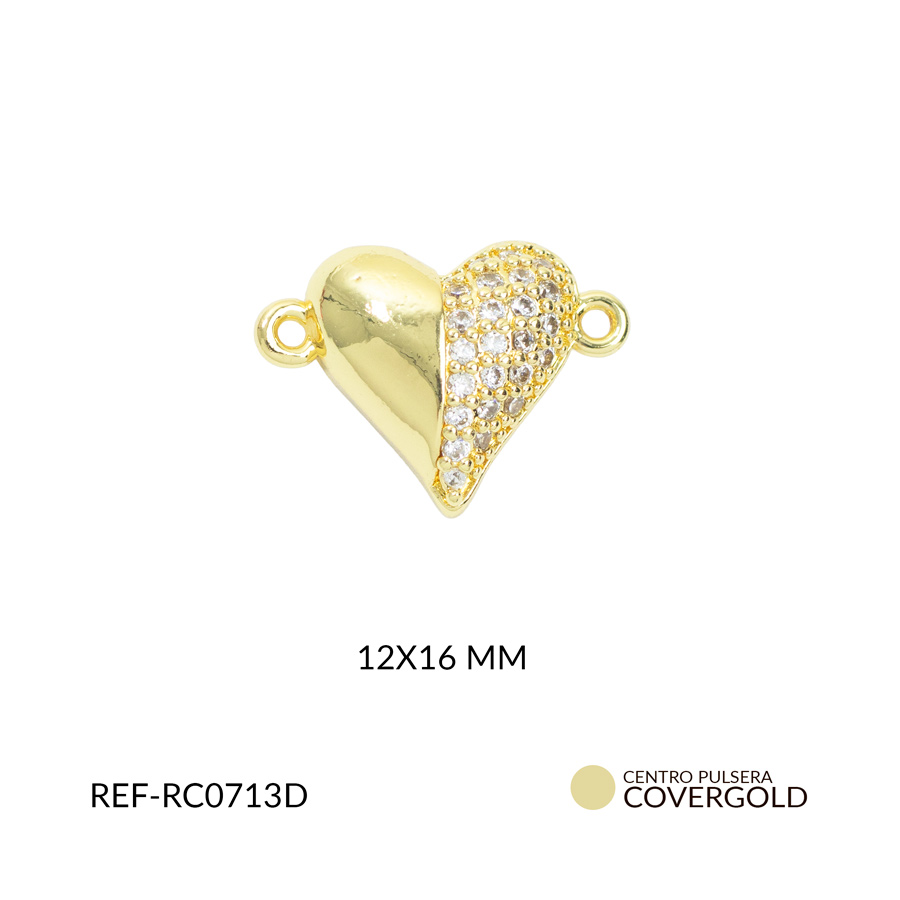 Centro pulsera covergold corazón combinado circones y liso 12x16mm