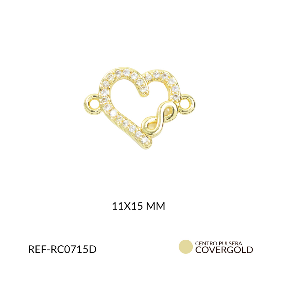 Centro pulsera silueta corazón infinito y circones 11x15mm