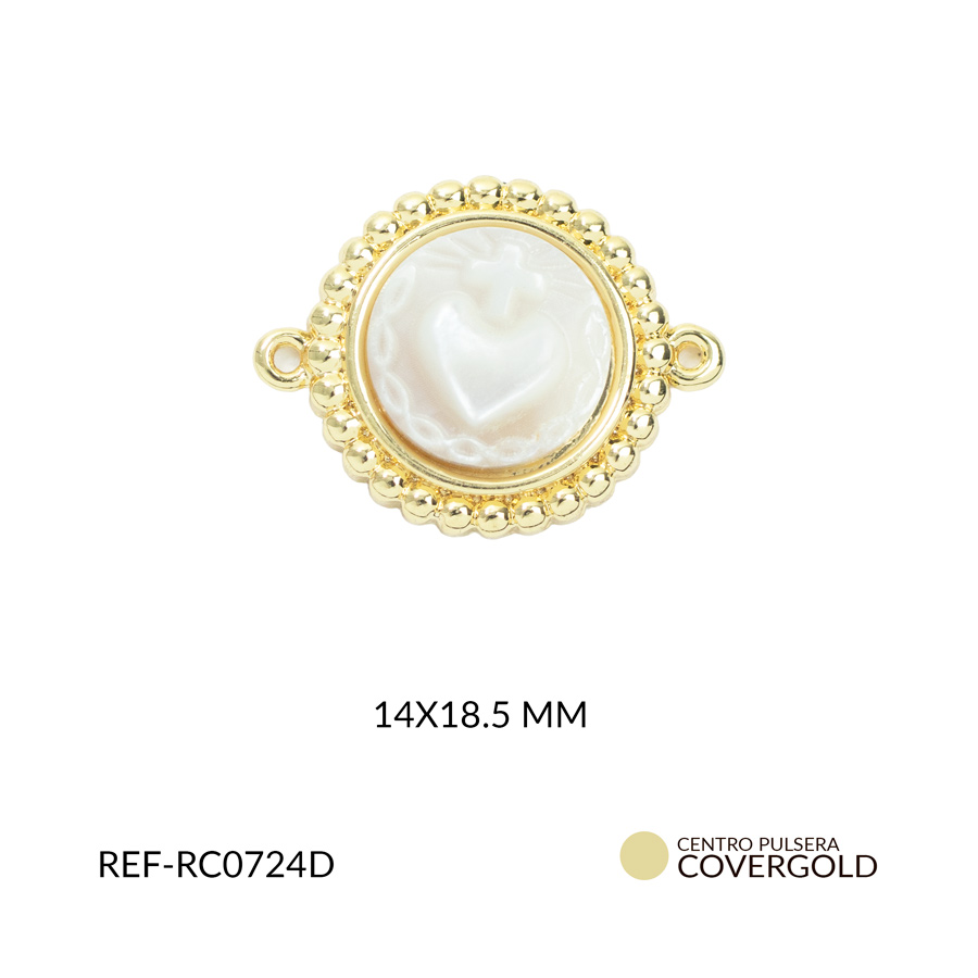 Centro pulsera covergold sagrado corazón con cruz en nácar 14x18.5mm