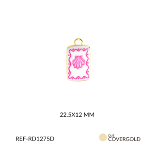 Dije covergold rectangulo blanco con concha rosada 22.5 x 12 mm