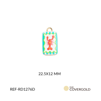 Dije covergold rectangulo blanco con langosta naranja 22.5 x 12 mm