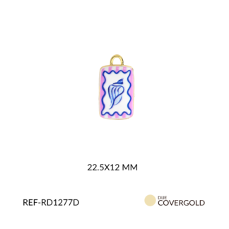 Dije covergold rectangulo blanco con caracol azul 22.5 x 12 mm