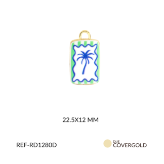 Dije covergold rectangulo blanco con palma azul 22.5 x 12 mm