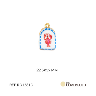 Dije covergold blanco con langosta roja 22.5 x 15 mm
