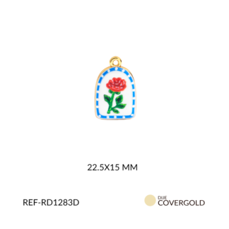 Dije covergold blanco con rosa roja 22.5 x 15 mm