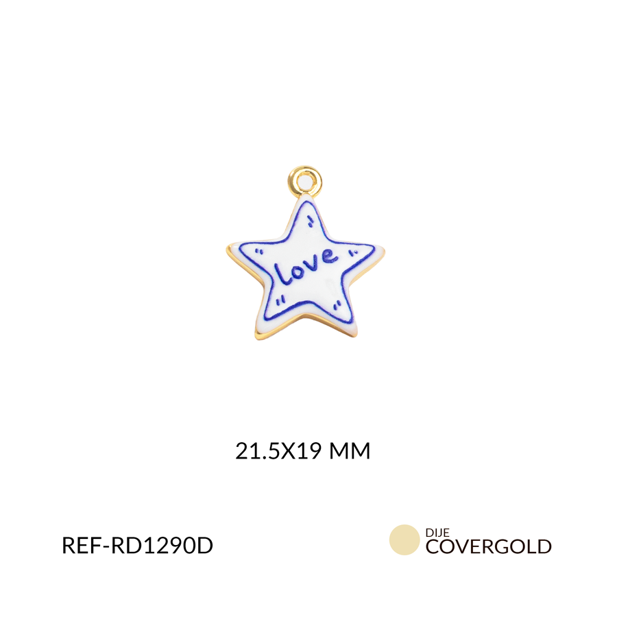 Dije covergold estrella blanco con letras love 21.5 x 19 mm