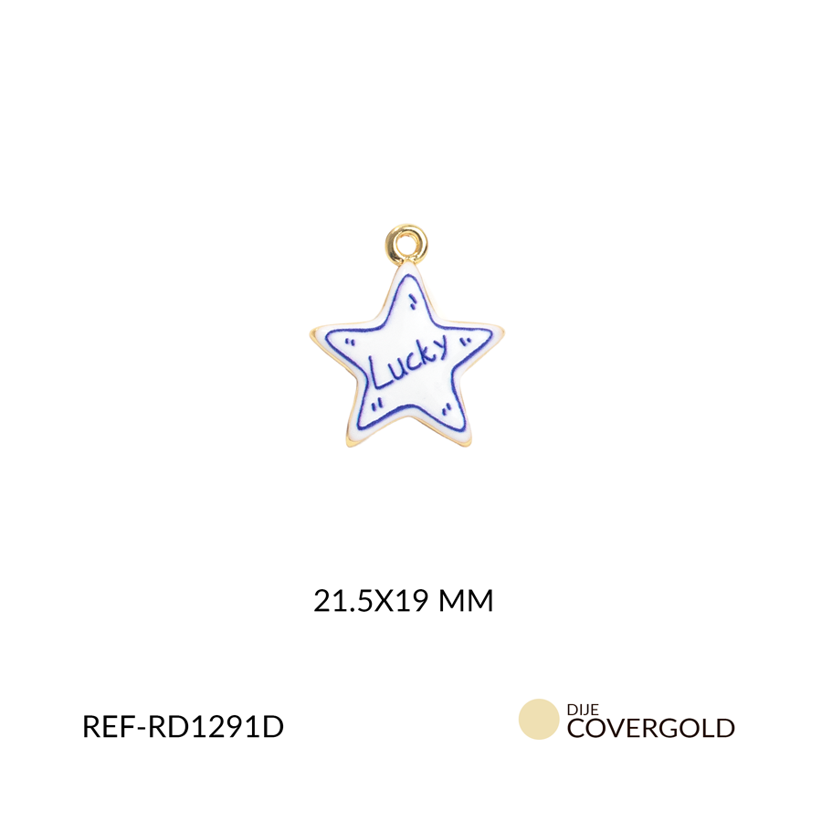 Dije covergold estrella blanco con letras lucky 21.5 x 19 mm