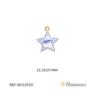 Dije covergold estrella blanco con letras happy 21.5 x 19 mm