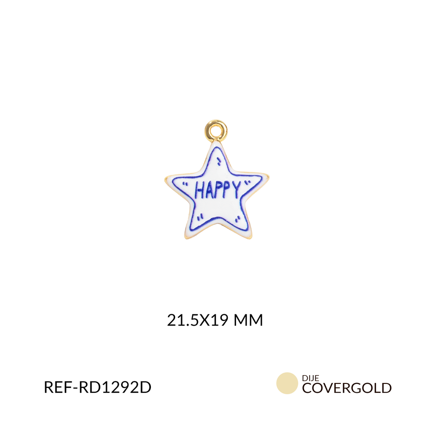 Dije covergold estrella blanco con letras happy 21.5 x 19 mm
