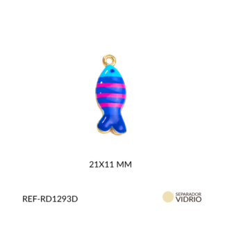 Dije covergold pez azul con rallas fucsia 26 x 10 mm