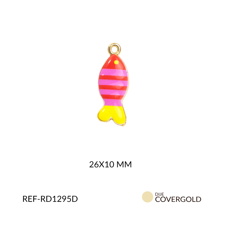 Dije covergold pez rosado con rallas naranjas 26 x 10 mm