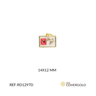 Dije covergold rectangulo con corazon rojo love you 14 x 12 mm