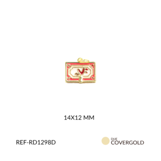 Dije covergold rectangulo con corazon rojo 14 x 12 mm