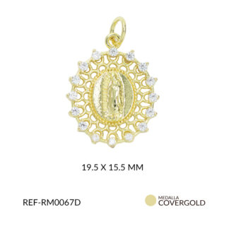Medalla covergold ovalada virgen de guadalupe circón blanco 19.5x15.55mm x und