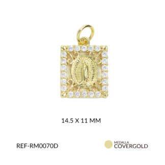 Medalla covergold cuadrada virgen guadalupe circón blanco 14.5x11mm x und