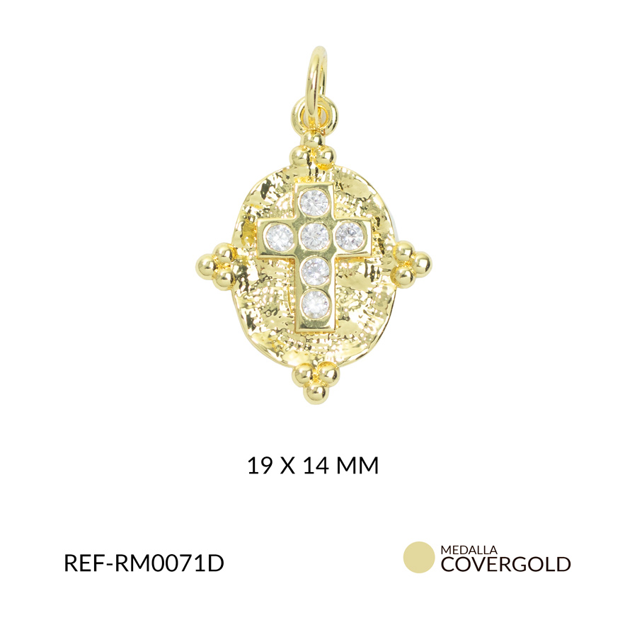 Medalla covergold ovalada cruz con circón blanco 19x14mm x und