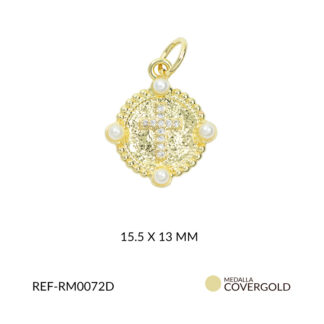Medalla covergold circulo cruz circón blanco perla fina 15.5mmx13mm x und