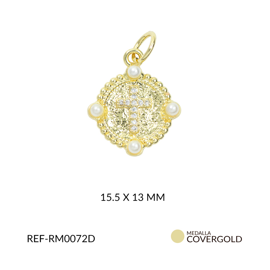 Medalla covergold circulo cruz circón blanco perla fina 15.5mmx13mm x und