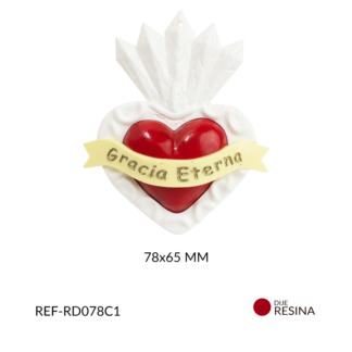Dije resina sagrado corazon blanco frase gracia eterna 78x65mm x und