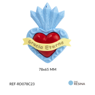 Dije resina sagrado corazon azul c frase gracia eterna 78x65mm x und