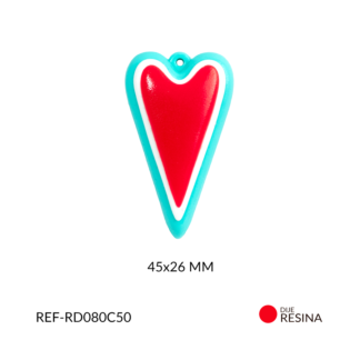Dije resina corazón verde menta con centro rojo 45x26 mm x unidad