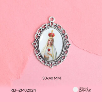 Medalla zamak ovalada virgen de fatima en resina 30x40mm x und