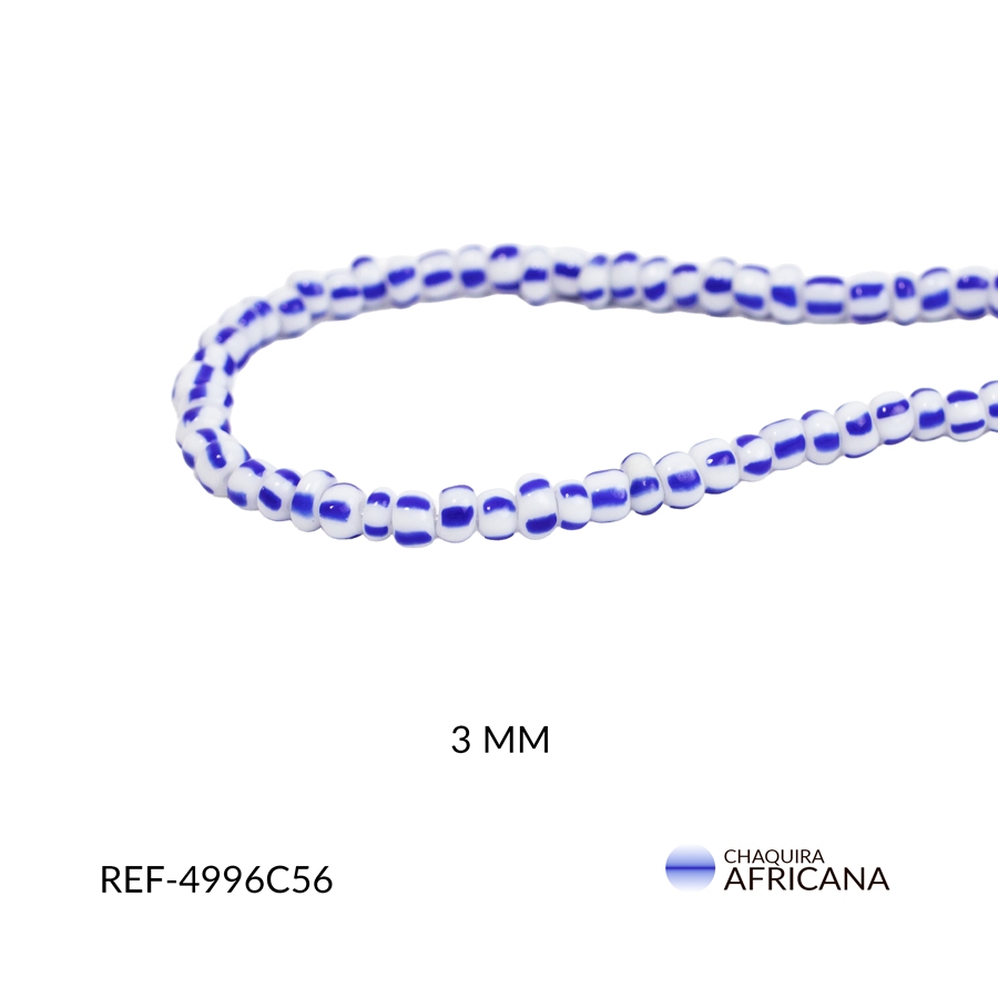 Chaquira africana imitación blanco y azul rey 3mm x sarta