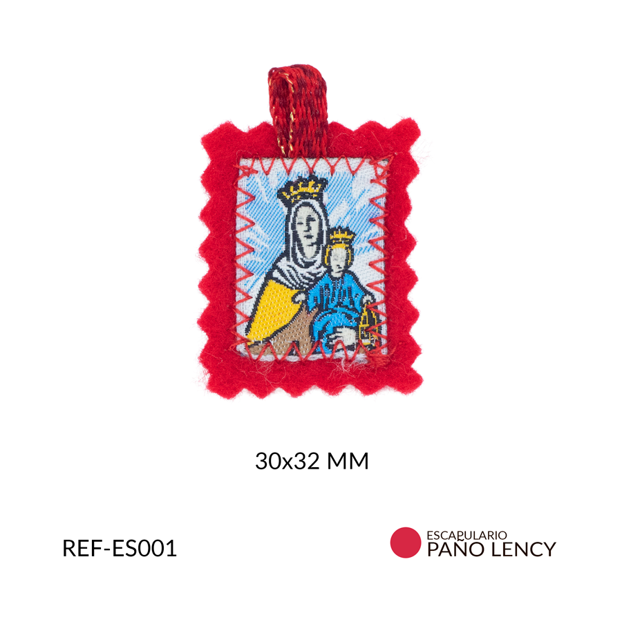 Escapulario paño lency rojo virgen del Carmen 30x32mm x und