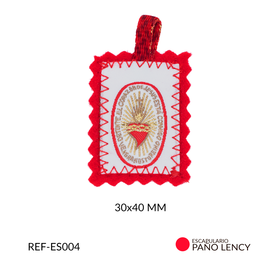 Escapulario paño lency Rojo sagrado corazón 30x40mm x und