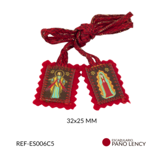 Escapulario paño lency rojo virgen guadalupe y misericordioso 32x25mm x und