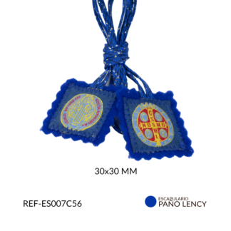 Escapulario paño lency azul rey san benito 30x30mm x und