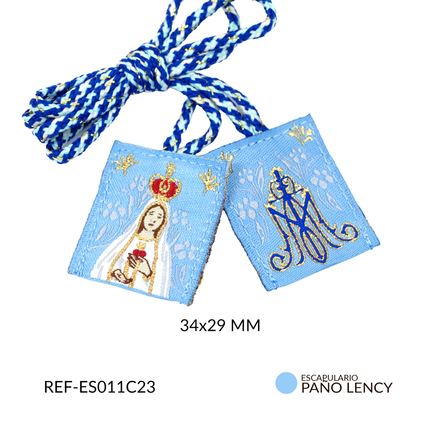 Escapulario tela azul claro virgen fatima 34x29mm x und